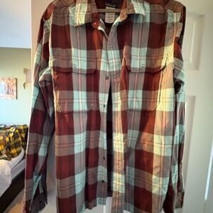 Patagonia Brown and Light Blue Plaid Shirt